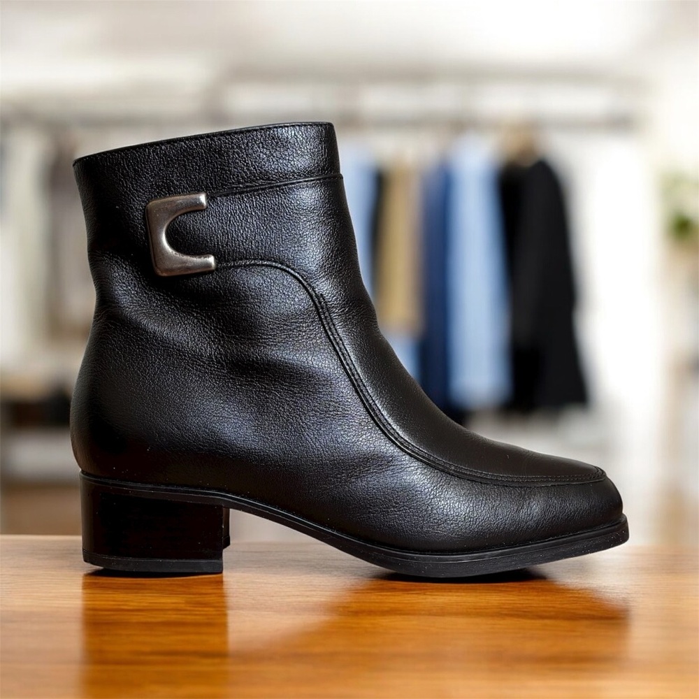 Italian Black Leather Ankle Booties Size 7